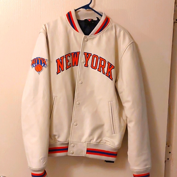 NBA Kith and Knicks White SHEEPSKIN Leather Varsity Coaches Jacket RARE - Picture 1 of 17